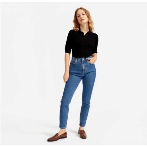 Everlane High Rise Slim Straight Button-Fly Ankle Jeans Stretch Dark Washed - Picture 1 of 10